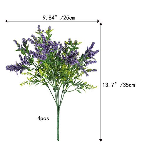 HUAESIN 4Pcs Flores Artificiales Lavanda Simulacion Arbusto Artificial Flores de Plastico Plantas Verdes con Flores Purpuras Rama Falsa Decoracion del Exteriores e Interiores Hogar Boda Fiesta