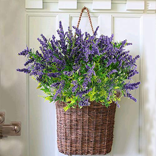 HUAESIN 4Pcs Flores Artificiales Lavanda Simulacion Arbusto Artificial Flores de Plastico Plantas Verdes con Flores Purpuras Rama Falsa Decoracion del Exteriores e Interiores Hogar Boda Fiesta