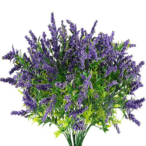 HUAESIN 4Pcs Flores Artificiales Lavanda Simulacion Arbusto Artificial Flores de Plastico Plantas Verdes con Flores Purpuras Rama Falsa Decoracion del Exteriores e Interiores Hogar Boda Fiesta