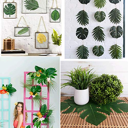 HUAESIN 70pcs Hoja Palmera Artificial Decoracion 10 Tipos Hojas Tropicales Artificiales Palma Planta Verde para Imitación Hawaiana Luau Party Selva Playa Tema Fiesta Boda Exterior Interior