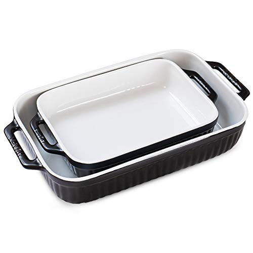 HUAFA Bandeja Horno Rectangular Para Horno Cerámica Fuente Horno,para 6/8 porciones, ideal para Lasaña Pastel Cazuela Tapas, 32x20x6cm /42x24x8cm (negro, 32+42 cm)