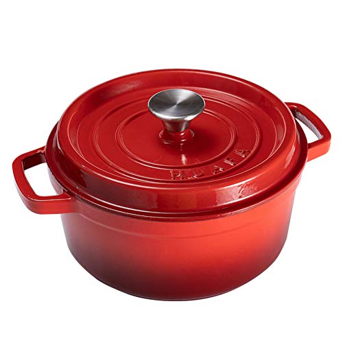 HUAFA Cocotte redonda con Tapa olla hierro fundido Todas Las Fuentes de Calor Incl. Inducción,24 cm, 3,8 L (Cereza, 24 cm)