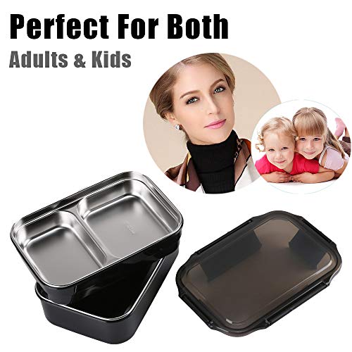 HUAFA Fiambrera, Lunch Box, Contenedores de Alimentos, 1300ml Fiambrera Acero Inoxidable, Contenedor para Niños o Adultos (Negro)