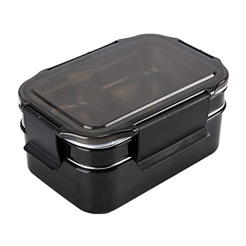 HUAFA Fiambrera, Lunch Box, Contenedores de Alimentos, 1300ml Fiambrera Acero Inoxidable, Contenedor para Niños o Adultos (Negro)