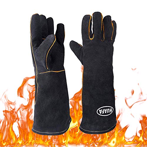 HUAFA Guante de Horno con Revestimiento de Papel de Aluminio, Resistencia al Calor hasta 500 ° C, Guantes para Hornear para cocinar,Adecuado para Cocina, microondas, Parrilla-1 Par(Negro)