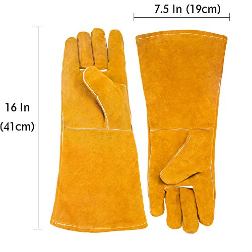 HUAFA Guantes de Horno, Cuero Resistente al Calor Guantes para Hornear,Guantes de Barbacoa, Guantes para Hornear para cocinar,Adecuado para Cocina, microondas, Parrilla-1 Par (Piel de Vaca, Amarillo)