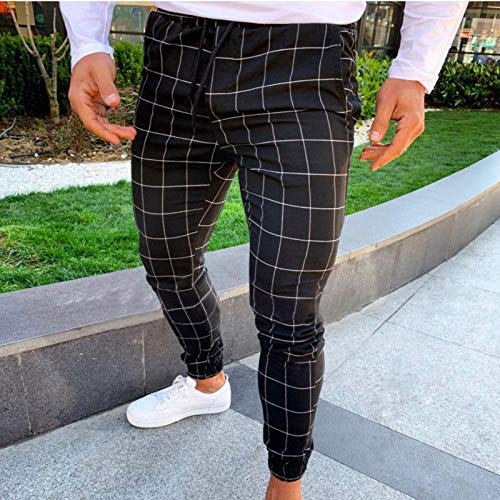 Huaheng Hombre Casual Estrecho Running Pantalón de Chándal Ajustado Chándal Deporte Sudor Cuadros Pantalones - Gris Claro, M