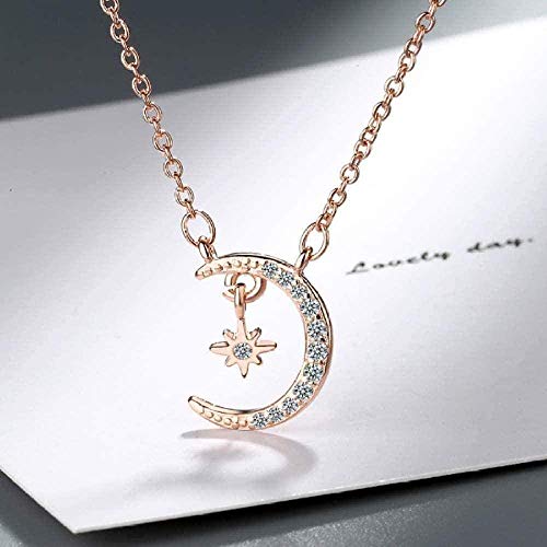 huangxuanchen co.,ltd Collar Simple Collar Mujer Luna Estrella Clavícula Collar Cz Circón Colgante Collar