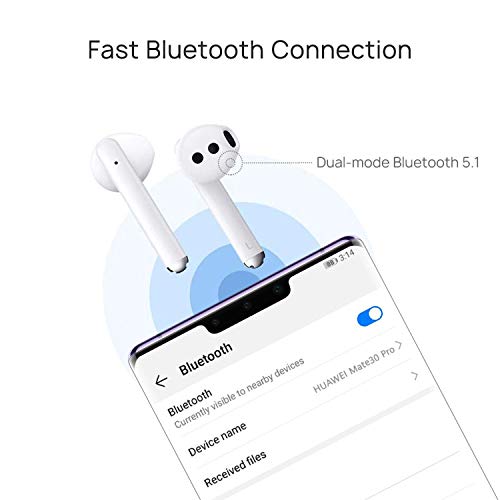 HUAWEI FreeBuds 3 - Auriculares inalámbricos con cancelación de Ruido Activa (Chip Kirin A1, Baja latencia, conexión Bluetooth ultrarrápida, Altavoz de 14 mm, Carga inalámbrica), Color Blanco