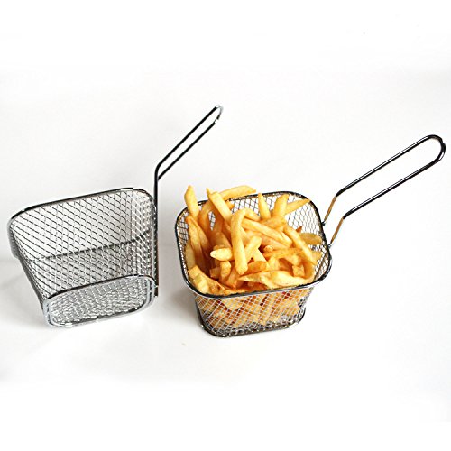 HUAXIONG Juego de 4-Cesta de Mini Cromo Chip Cesta de Servir Fritura Fría Ideal para Chips, Fries, Camarones, Anillos de Cebolla