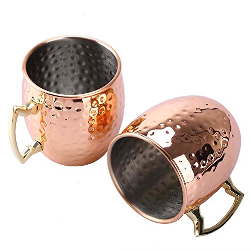 HUAYIN Taza de Cobre Mula Mula de Moscú Moscow Mule Acero Inoxidable Taza de Cerveza Taza de la Taza Vaso de Leche café con Martillado Taza de Cobre Tazas de Mula Moscow Mule (530ML)