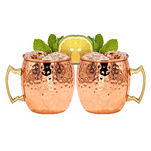 HUAYIN Taza de Cobre Mula Mula de Moscú Moscow Mule Acero Inoxidable Taza de Cerveza Taza de la Taza Vaso de Leche café con Martillado Taza de Cobre Tazas de Mula Moscow Mule (530ML)