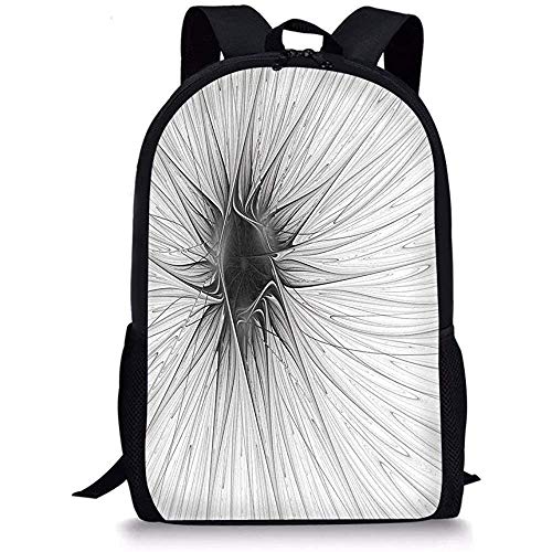 Hui-Shop Decoración de Spires de Mochilas Escolares, líneas afiladas de Alta definición Digital con Imagen de Arte Moderno de Edad dinámica de máquina, Gris Blanco para niños niñas