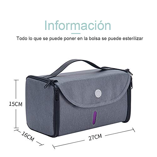 HUIDANGJIA UV Esterilizador uv Bolsa Plegable,Portátil,3 minutos en Desinfección 99%,USB Recargable,Caja de desinfectante UV,para mascarilla,parateléfonos celulares, vasos, botellas, ropa (gris)