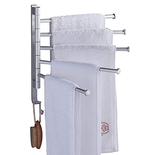 HUIHUAN Toalleros para baño - Barra de toalla giratoria de aluminio Space Out - Barra de toalla giratoria de ahorro de espacio para baño - Organizador de soporte de toalla montado en la pared