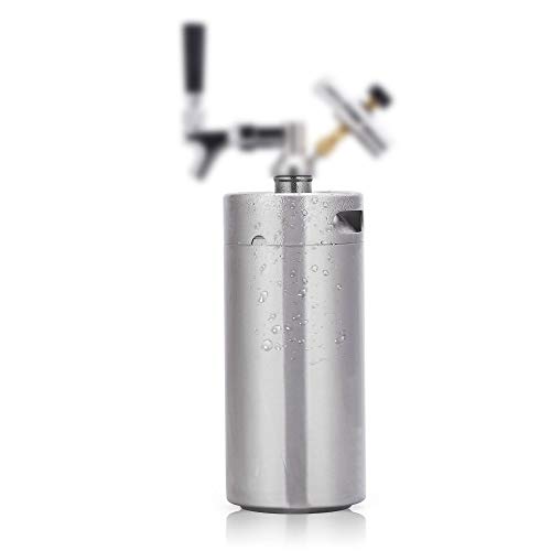 HUKOER 4L Mini Cubo de Vino Barril Metálico de Acero Inoxidable para Cerveza, Sodas, Bebidas Frescas