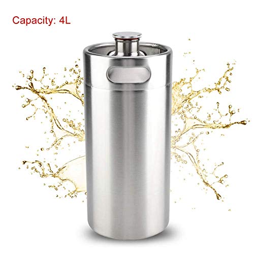 HUKOER 4L Mini Cubo de Vino Barril Metálico de Acero Inoxidable para Cerveza, Sodas, Bebidas Frescas