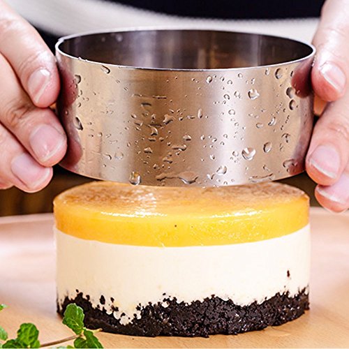 HULISEN 5pcs Cocina Juego de Anillos de Acero Inoxidable para Tartas, Mousse Molde 8 * 4 cm con Empujador y Elevador Cocina Anillos