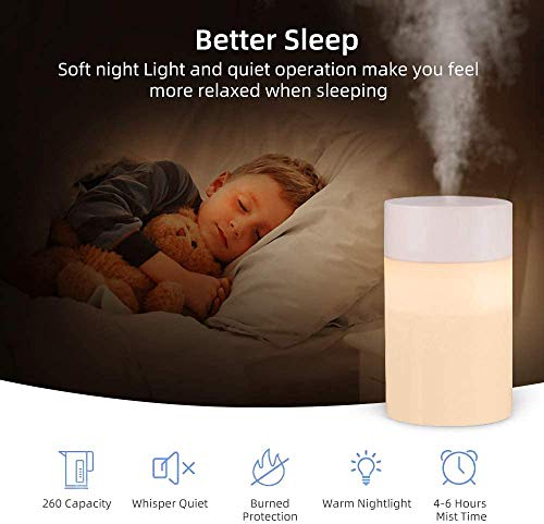 Humidificador USB mini ultrasónico ultrasónico 20 dB humidificador con función de luz nocturna, adecuado para bebés, habitaciones, oficinas, yoga, salones, spas, interior del coche