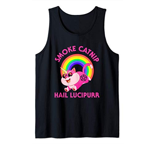 Humo Catnip Granizo Lucipurr, Divertido Gato Unicornio Meme Camiseta sin Mangas