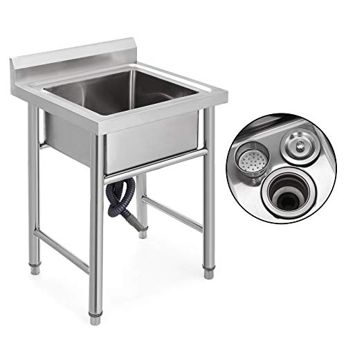 Husuper Fregadero de Cocina de Acero Inoxidable Hecho a Mano 1 Compartimiento 60x80x80cm Fregadero de la Barra Inferior para Casa de Campo Cafetería Hospital (1 Compartimiento 17.5 Pulgadas)