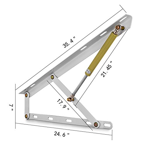 Husuper Juego de Dos Bisagras para Canapé con Dos Resortes Sistema de Elevación con Amortiguadores Bisagra para Canape Herrajes Cama Abatible Pistones para Canapes para Cama 120cm de Largo Blanco