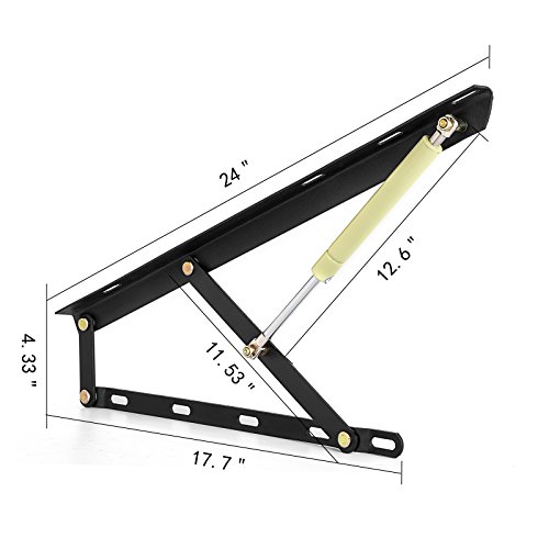 Husuper Juego de Dos Bisagras para Canapé con Dos Resortes Sistema de Elevación con Amortiguadores Bisagra para Canape Herrajes Cama Abatible Pistones para Canapes para Cama 90cm de Largo Negro