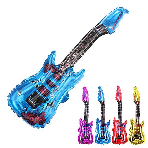 Huture 8PCS Globo de Papel Aluminio Globo de Guitarra Inflable Forma Globo Helio Rock Star Toy Set Accesorios de Fiesta a Prueba de Agua Instrumento Musical se Infla Concierto Carnaval, 4 Colores