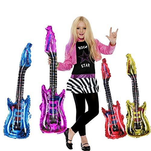 Huture 8PCS Globo de Papel Aluminio Globo de Guitarra Inflable Forma Globo Helio Rock Star Toy Set Accesorios de Fiesta a Prueba de Agua Instrumento Musical se Infla Concierto Carnaval, 4 Colores