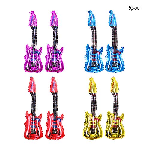 Huture 8PCS Globo de Papel Aluminio Globo de Guitarra Inflable Forma Globo Helio Rock Star Toy Set Accesorios de Fiesta a Prueba de Agua Instrumento Musical se Infla Concierto Carnaval, 4 Colores