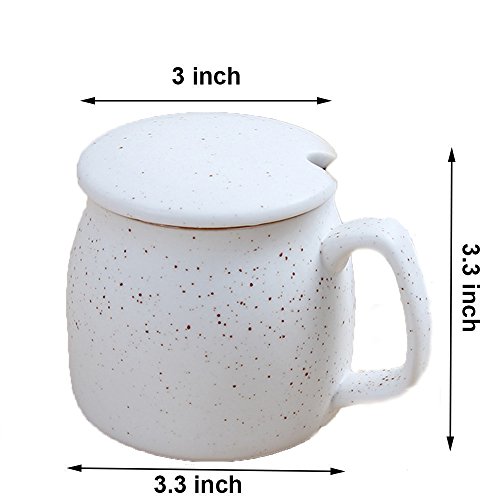 HwaGui Gran taza beige plana personalizada con tapa para café o té, Taza blanca de cerámica termal aislada ancha con la manija, Manchas de color chocolate 400ml / 14oz