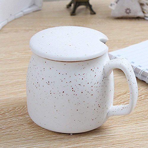 HwaGui Gran taza beige plana personalizada con tapa para café o té, Taza blanca de cerámica termal aislada ancha con la manija, Manchas de color chocolate 400ml / 14oz