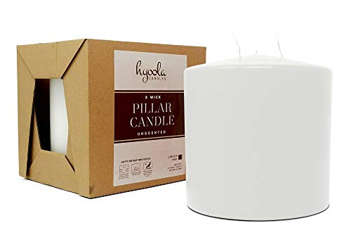 Hyoola White Three Wick Vela grande – 6 x 6 pulgadas – Velas grandes sin aroma – 146 horas – Fabricado en Europa