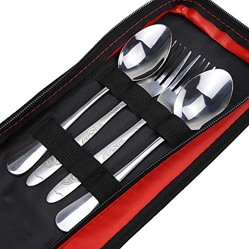 hysagtek Couverts en acier inoxydable Set Portable avec fermeture éclair cas titulaire, Cuillère, Fourchette, Baguettes Blow, pour Voyage Randonnée Camping Pique-nique 2 personnes