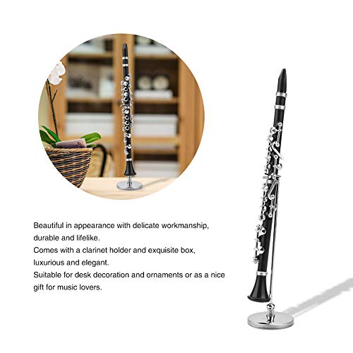 Hztyyier Clarinete Negro Miniatura de 16 cm Instrumento Musical Modelo de Clarinete Miniatura de latón con Caja para casa de muñecas Música Decoración de la habitación del hogar