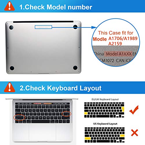 i-Buy Funda Dura Compatible con Macbook Pro 13" con barra táctil (Modelo A2159 A1706 A1989) + Protector de Pantalla + funda de teclado -  Claro