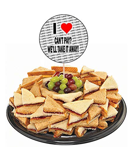 I Love Can't Pay- We Take It Away! - Party Food – Cupcakes – Palillos – Banderas de alimentos – Decoraciones de pie (14 unidades)
