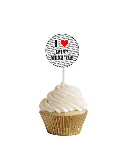 I Love Can't Pay- We Take It Away! - Party Food – Cupcakes – Palillos – Banderas de alimentos – Decoraciones de pie (14 unidades)