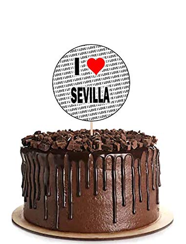 I Love Sevilla – Alimento para fiestas – Cupcakes – Palillos – Banderas de alimentos – Decoraciones de pie (14 unidades)