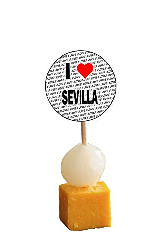 I Love Sevilla – Alimento para fiestas – Cupcakes – Palillos – Banderas de alimentos – Decoraciones de pie (14 unidades)