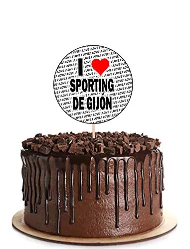 I Love Sporting De Gijon – Alimento para fiestas – Cupcakes para pasteles – Palillos – Banderas de alimentos – Decoraciones de pie (14 unidades)