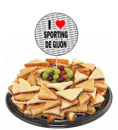 I Love Sporting De Gijon – Alimento para fiestas – Cupcakes para pasteles – Palillos – Banderas de alimentos – Decoraciones de pie (14 unidades)