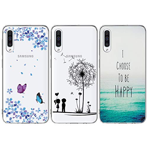 iAdvantec 3 x Funda para Samsung Galaxy A50, [Transparente Silicona Cover] Carcasa Absorcion de Choque Cojín de Esquina, Ultra Slim Protectora TPU de telefono, Ingles y el mar