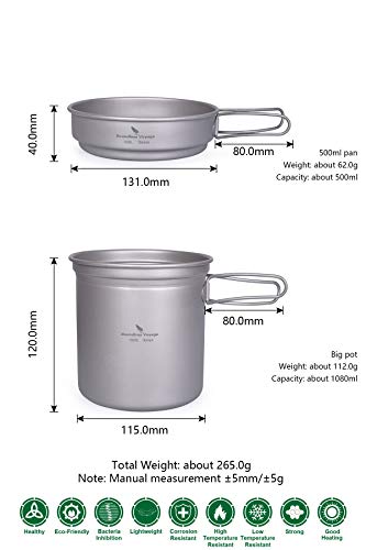 iBasingo - Juego de ollas de Titanio con Mango Plegable para Acampada al Aire Libre, Big Pot & Pan (Ti1586I)