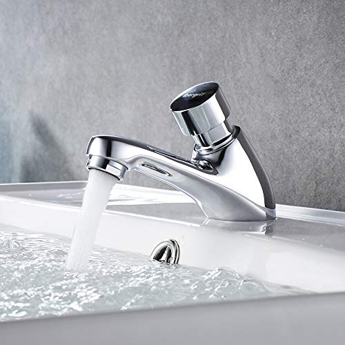 Ibergrif M21901 Grifo Temporizado Lavabo, Mezclador de Baño Autocerrante, Crome, Plata