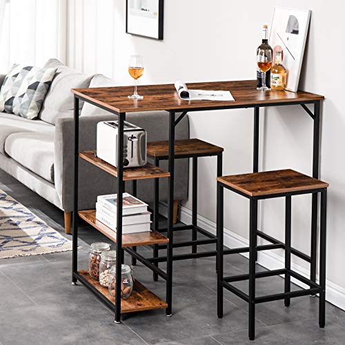 IBUYKE Mesa de Bar 109 x 60 x 100 cm, Mesa de Cocina, Mesa de Comedor con 3 Estantes, Estructura de Hierro Estable, Estilo Industrial, Fácil de Montar, Marrón Rústico TMJ054H