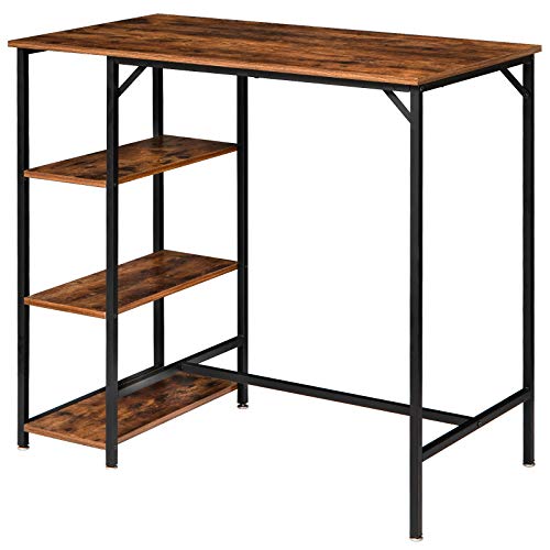 IBUYKE Mesa de Bar 109 x 60 x 100 cm, Mesa de Cocina, Mesa de Comedor con 3 Estantes, Estructura de Hierro Estable, Estilo Industrial, Fácil de Montar, Marrón Rústico TMJ054H