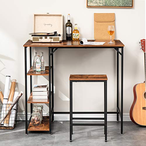 IBUYKE Mesa de Bar 109 x 60 x 100 cm, Mesa de Cocina, Mesa de Comedor con 3 Estantes, Estructura de Hierro Estable, Estilo Industrial, Fácil de Montar, Marrón Rústico TMJ054H