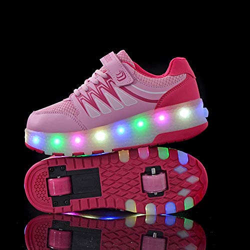 Ice-Beauty-ukzy Zapatillas con Ruedas, Skateboarding Sneaker Led Luces Zapatos con Ruedas Dobles con USB Recargable para Niños Niñas Gimnasia Running Zapatillas De Skateboardpink-34