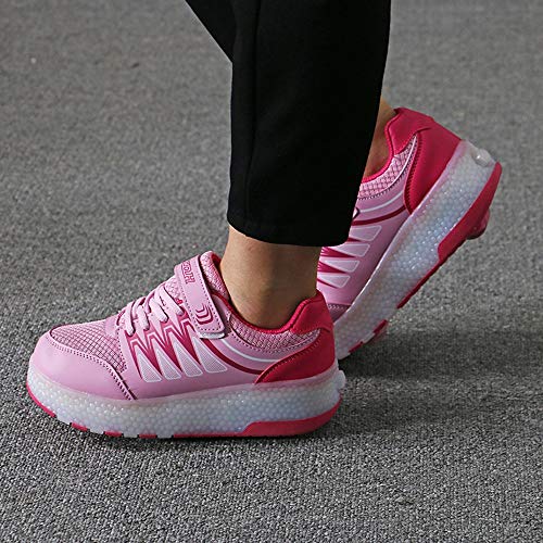 Ice-Beauty-ukzy Zapatillas con Ruedas, Skateboarding Sneaker Led Luces Zapatos con Ruedas Dobles con USB Recargable para Niños Niñas Gimnasia Running Zapatillas De Skateboardpink-34